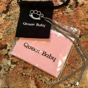 King Queen Baby Brass Knuckles (pink cz) Necklace